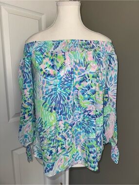Lilly Pulitzer Women's XS Off-the-Shoulder Blouse Lightweight Nautical Feminine